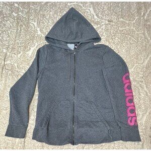 adidas Youth XL Gray Full Zip Hoodie with Pink‎ Logo on Sleeve